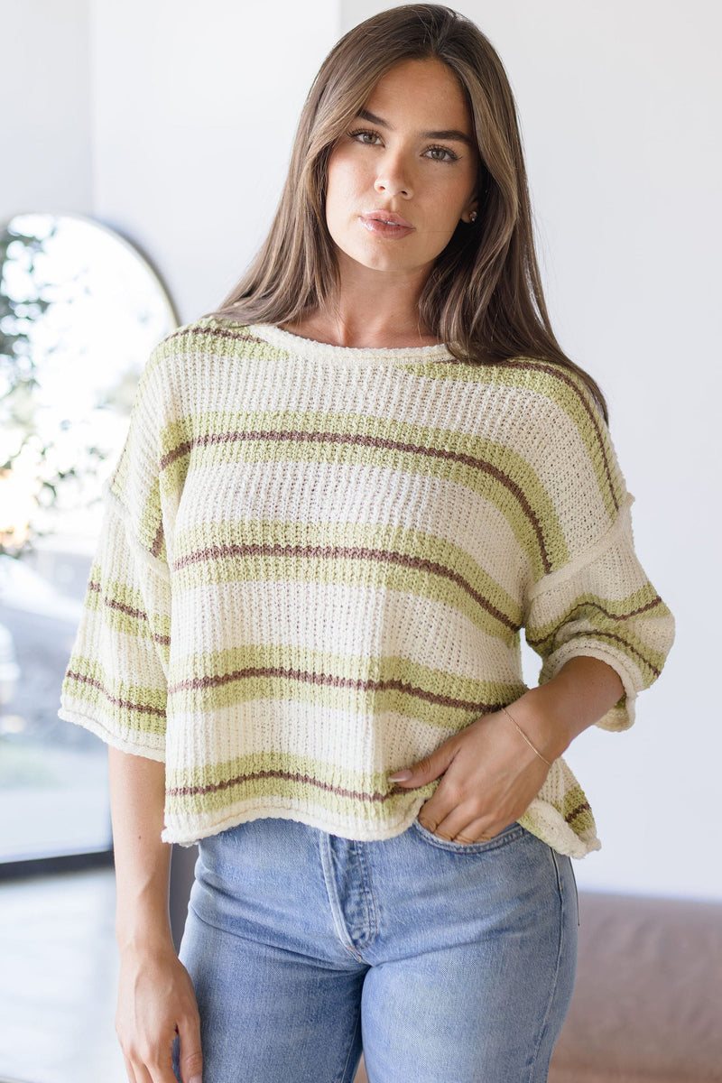 WREN The Label Hayven Slouchy Sweater Ecru/Pistachio