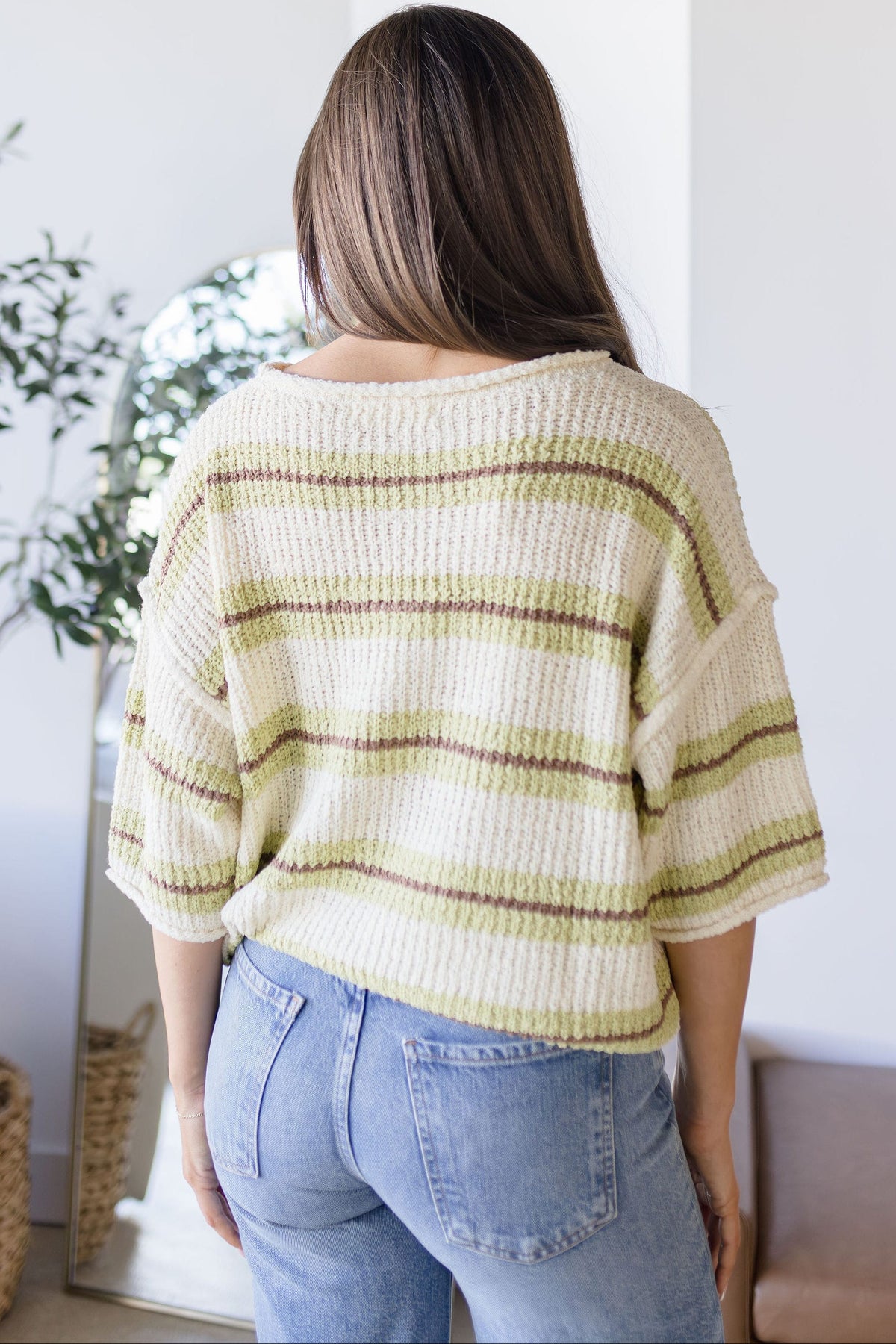 WREN The Label Hayven Slouchy Sweater Ecru/Pistachio