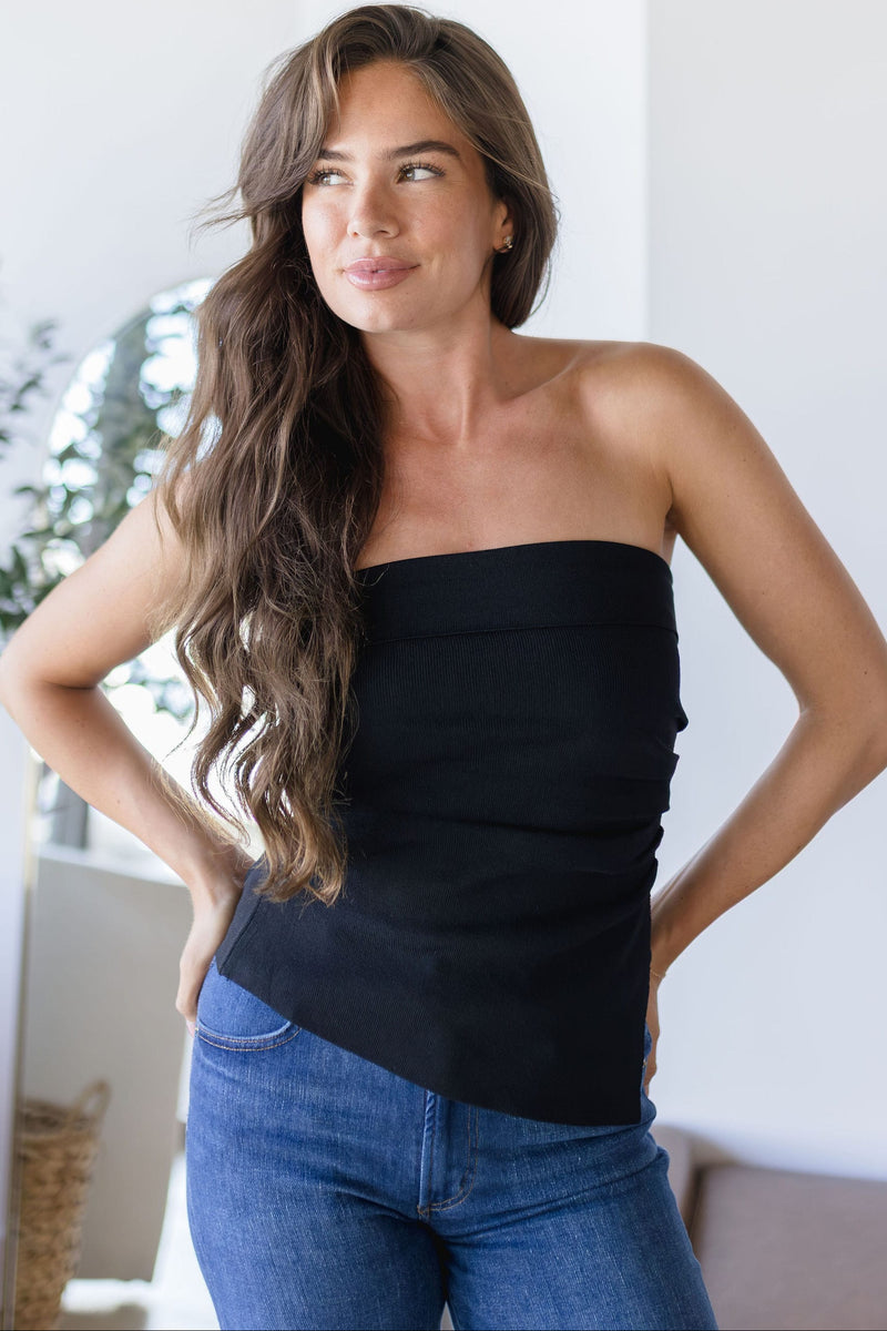 WREN The Label Maxwell Fold Over Tube Top Black