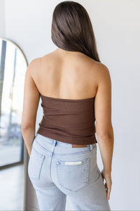WREN The Label Maxwell Fold Over Tube Top Brown