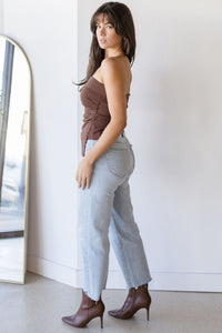 WREN The Label Maxwell Fold Over Tube Top Brown