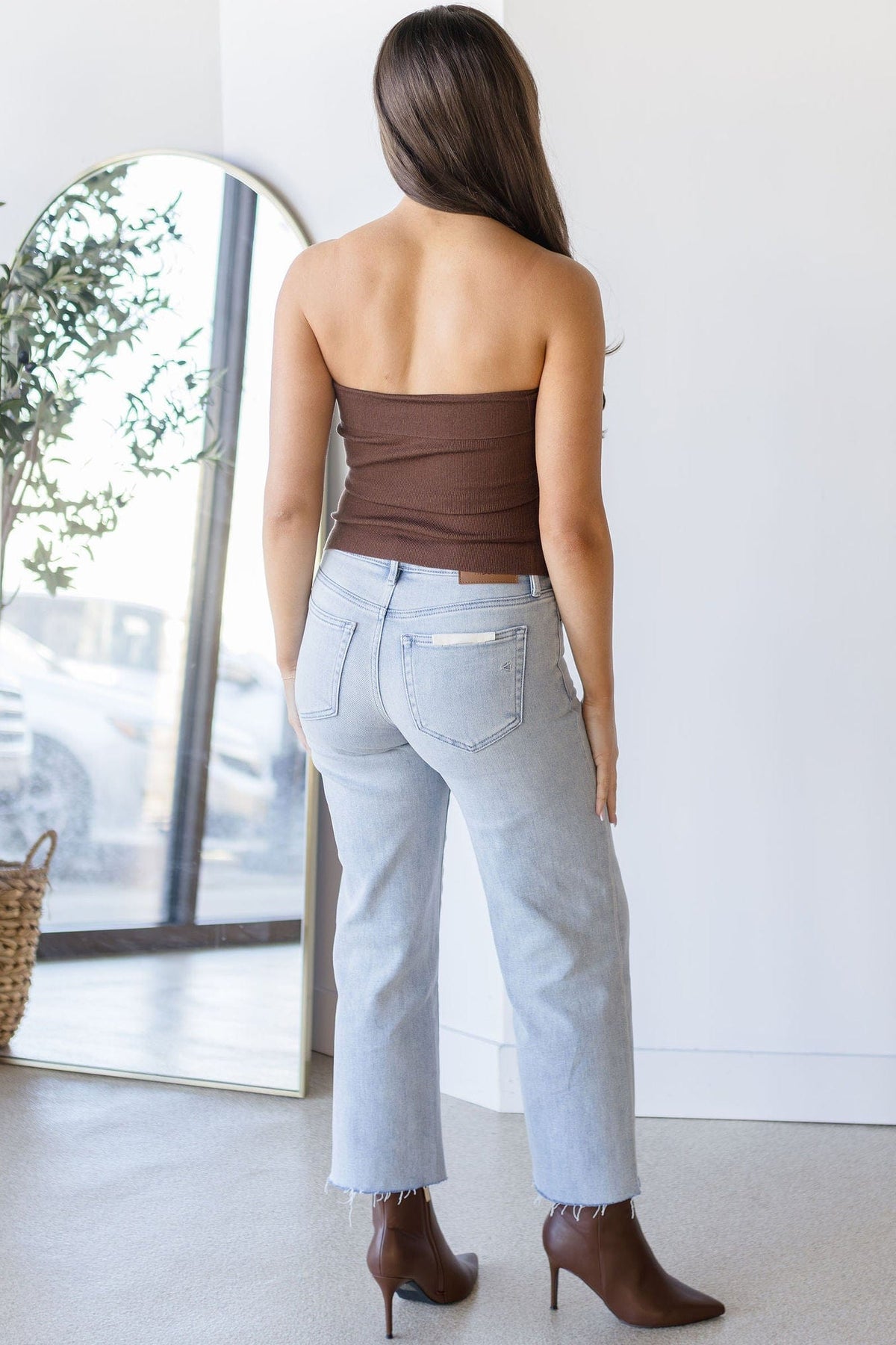 WREN The Label Maxwell Fold Over Tube Top Brown