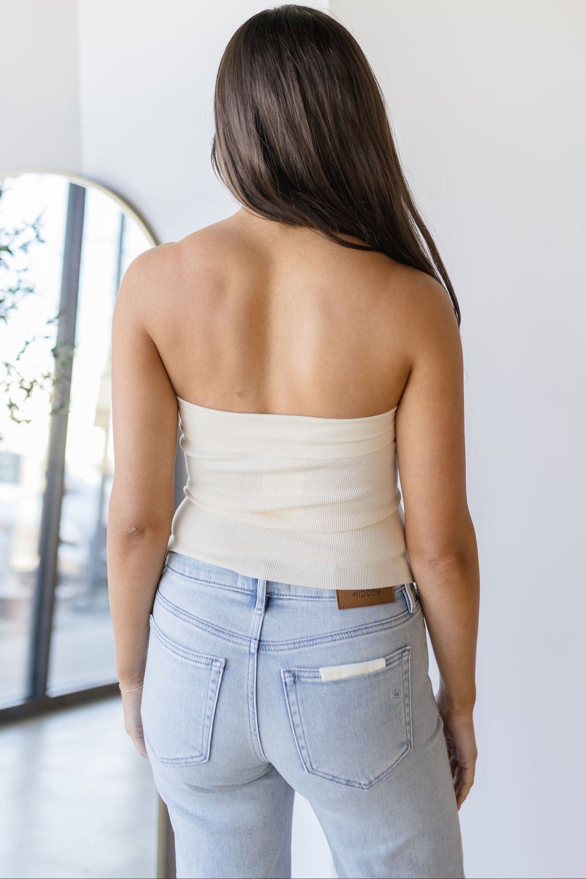 WREN The Label Maxwell Fold Over Tube Top Cream