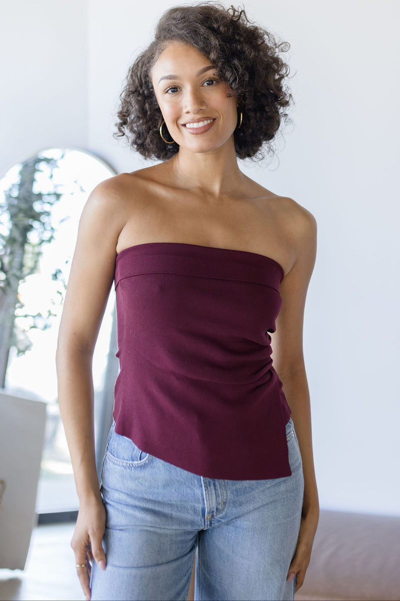 WREN The Label Maxwell Fold Over Tube Top Merlot