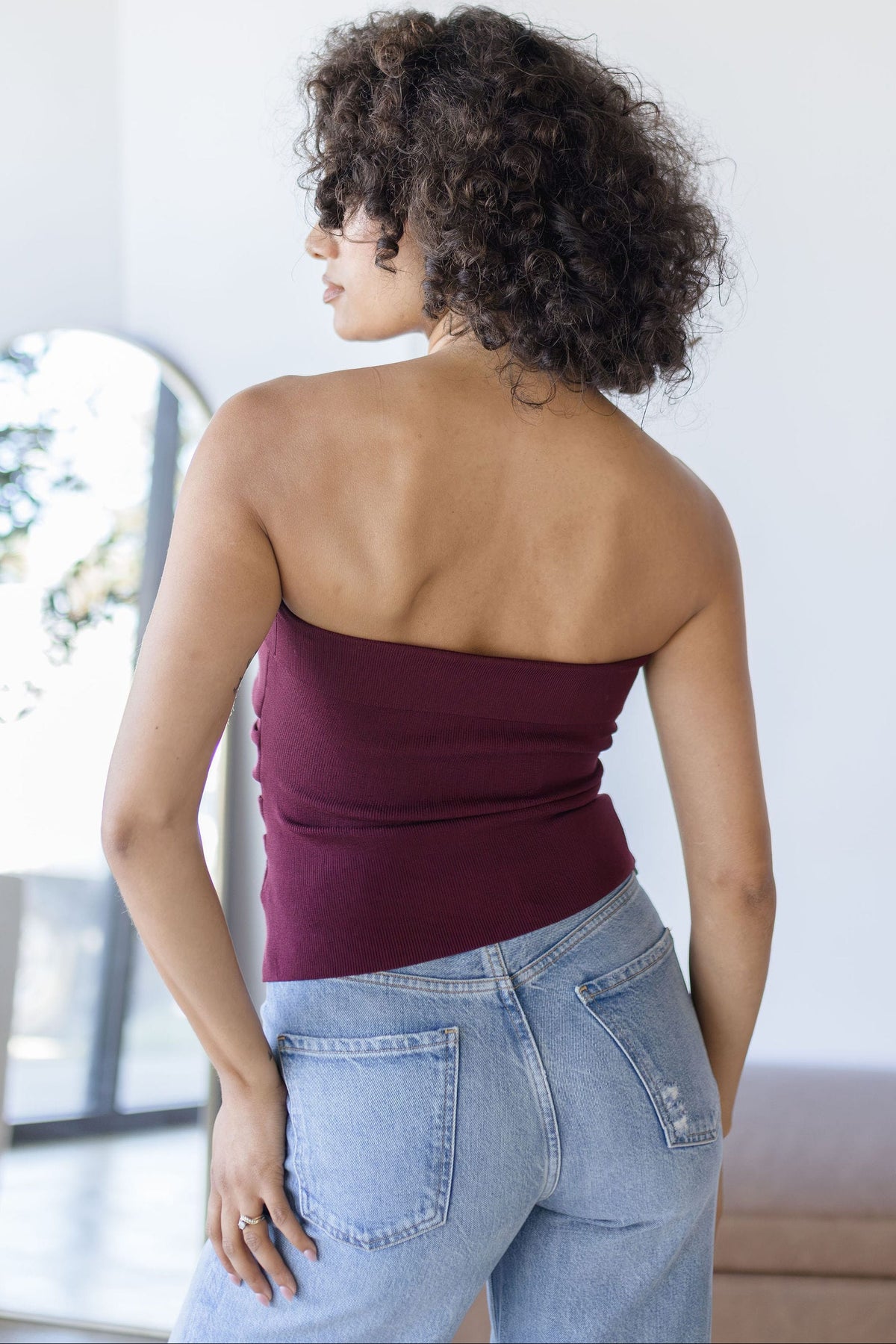 WREN The Label Maxwell Fold Over Tube Top Merlot