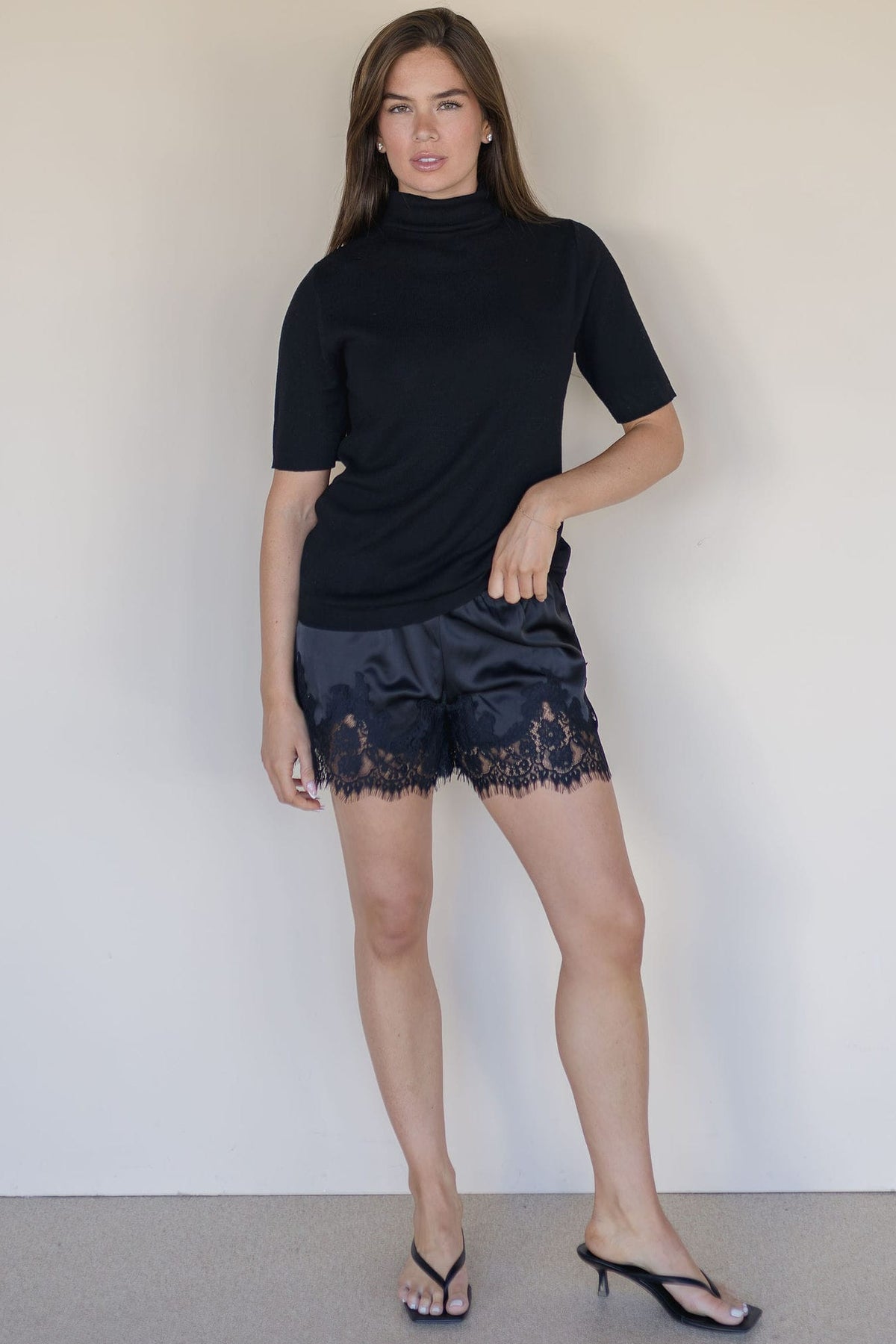WREN The Label Mona Ribbed Mock Neck Top Black