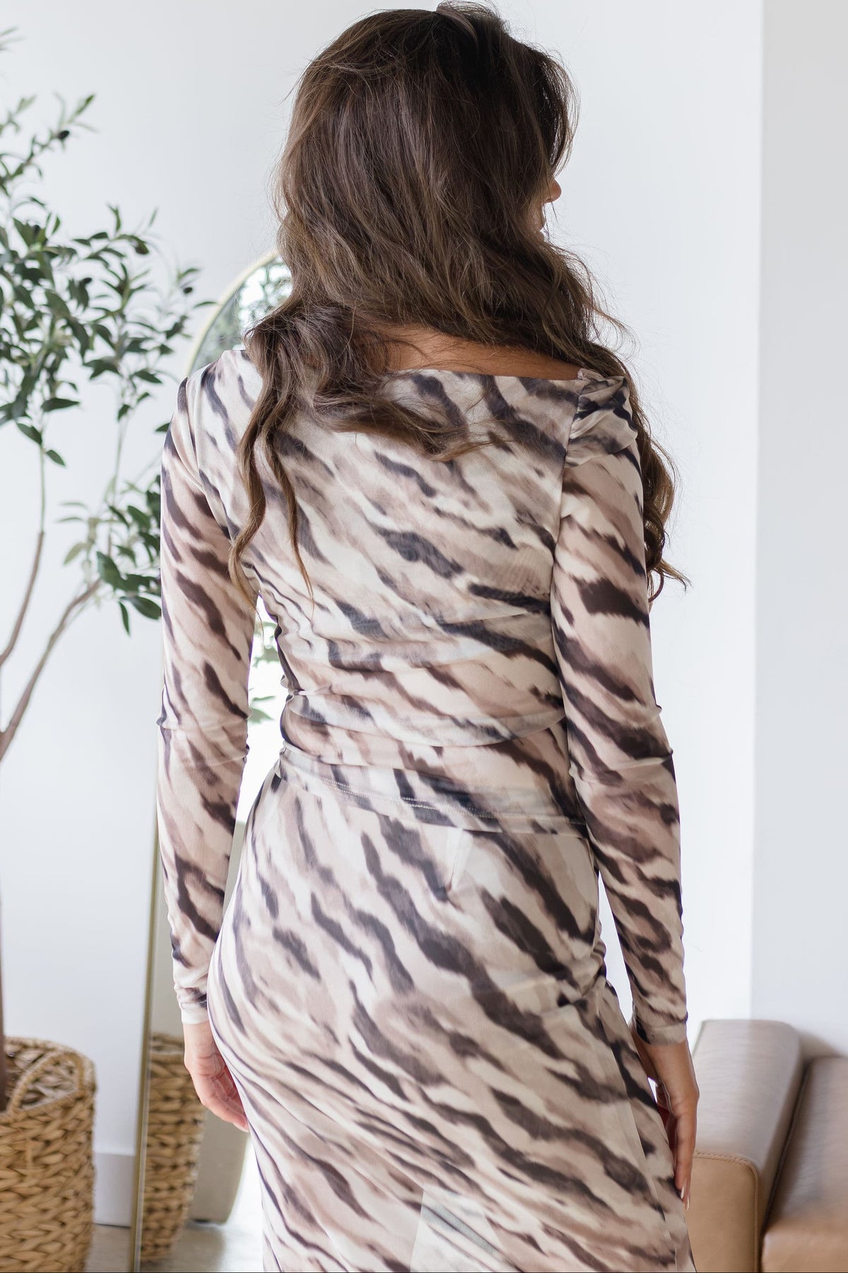 WREN The Label Wild Card Off The Shoulder Mesh Top Brushed Zebra